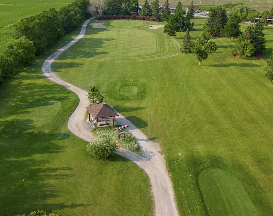 Hole-8-at-Lorette-Golf-Course Overhead shot of Hole 8 at Lorette Golf Course