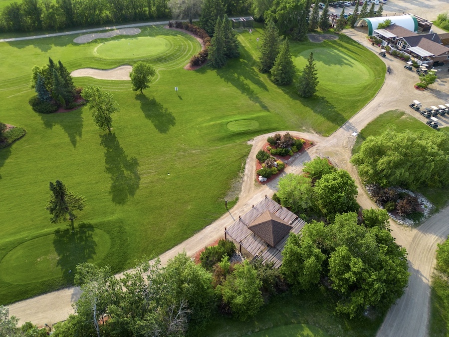 Lorette-Golf-First-Tee-Box Overhead shot of the first Tee-Box at Lorette Golf Course.